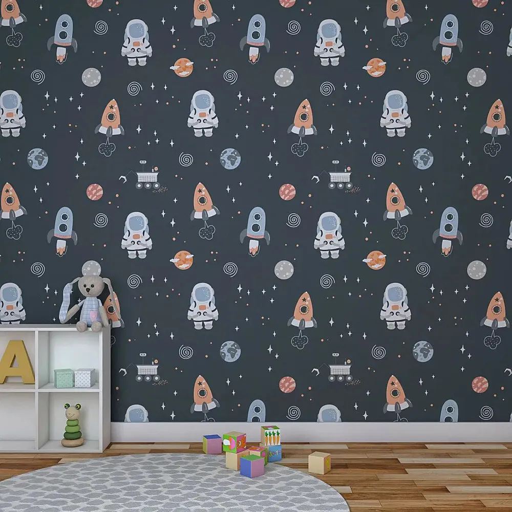 Kids Grey Space Theme Self Adhesive Wallpaper