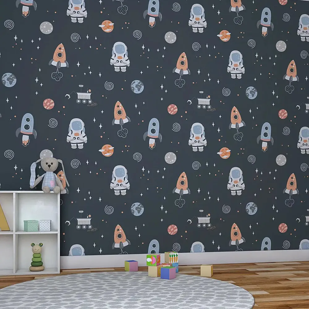 Kids Grey Space Theme Self Adhesive Wallpaper