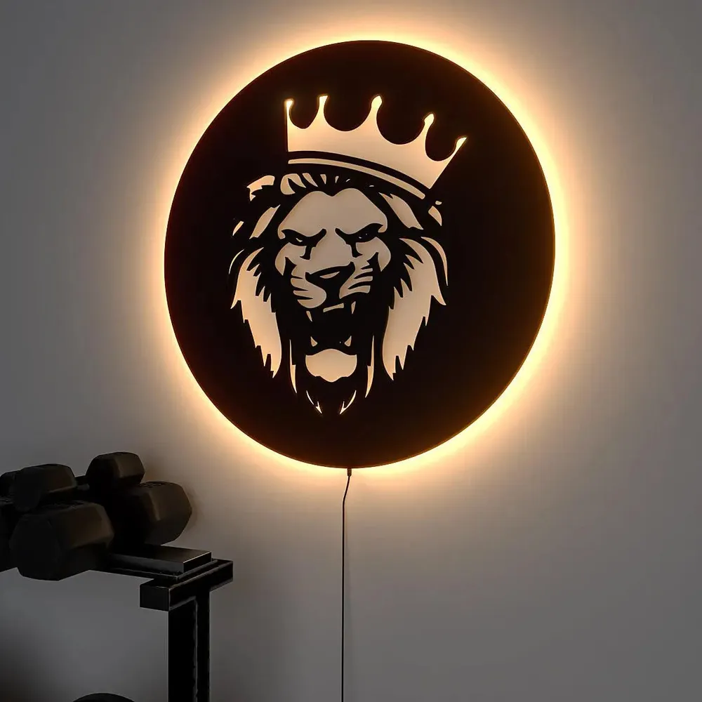 King Lion Circular Gym Backlit Acrylic Art / Wall Decor Piece