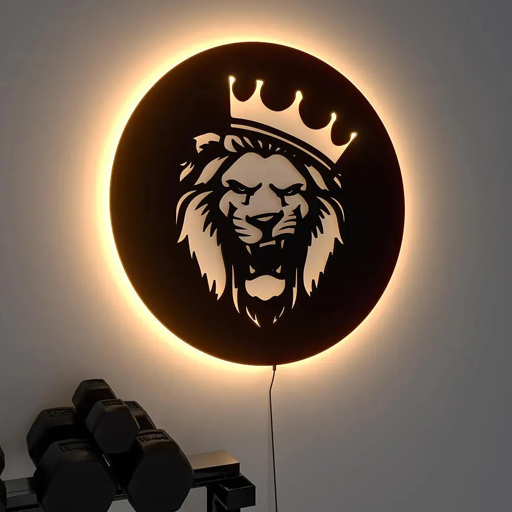 King Lion Circular Gym Backlit Acrylic Art / Wall Decor Piece