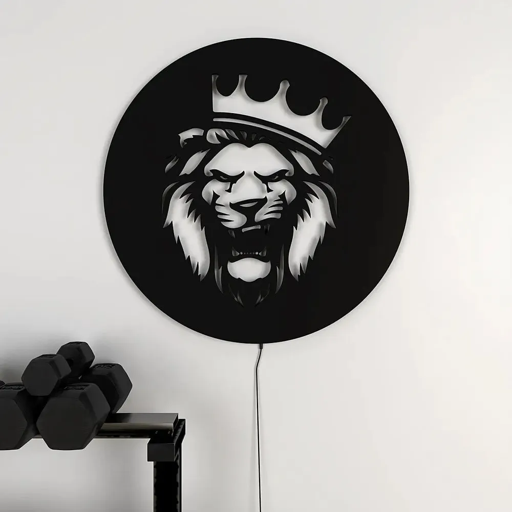 King Lion Circular Gym Backlit Acrylic Art / Wall Decor Piece