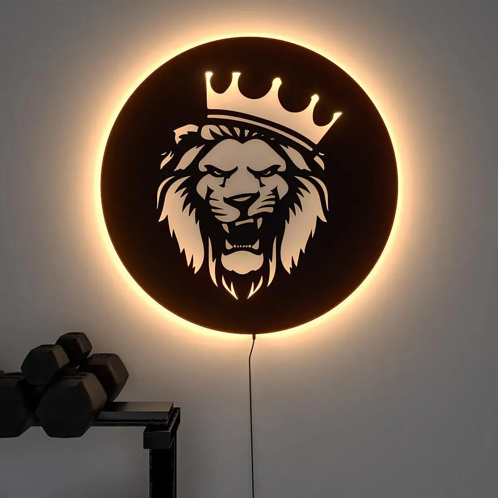 King Lion Circular Gym Backlit Acrylic Art / Wall Decor Piece