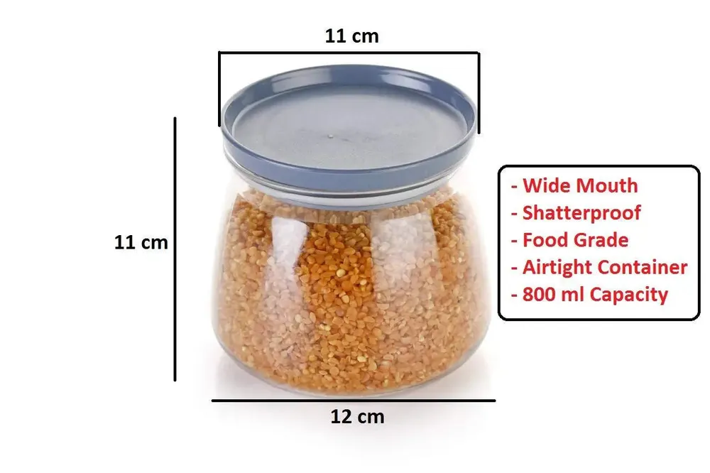 Kitchen Storage Container With Airtight Black Metal Lid Set Of 6 (800 ml)