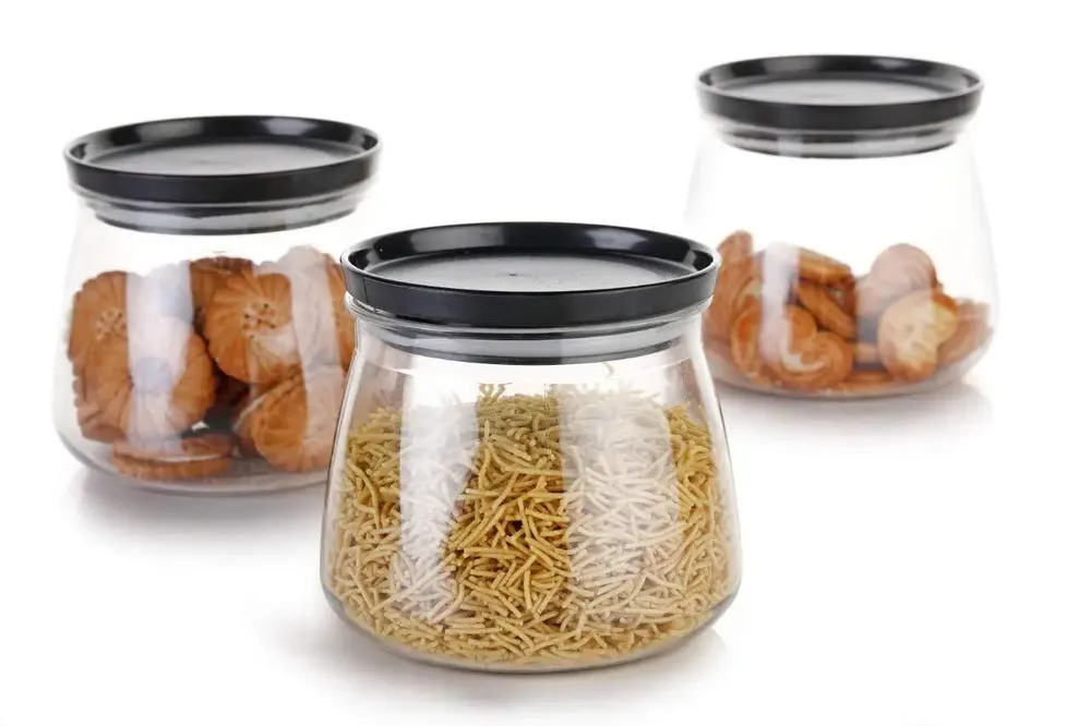 Kitchen Storage Container With Airtight Black Metal Lid Set Of 6 (800 ml)