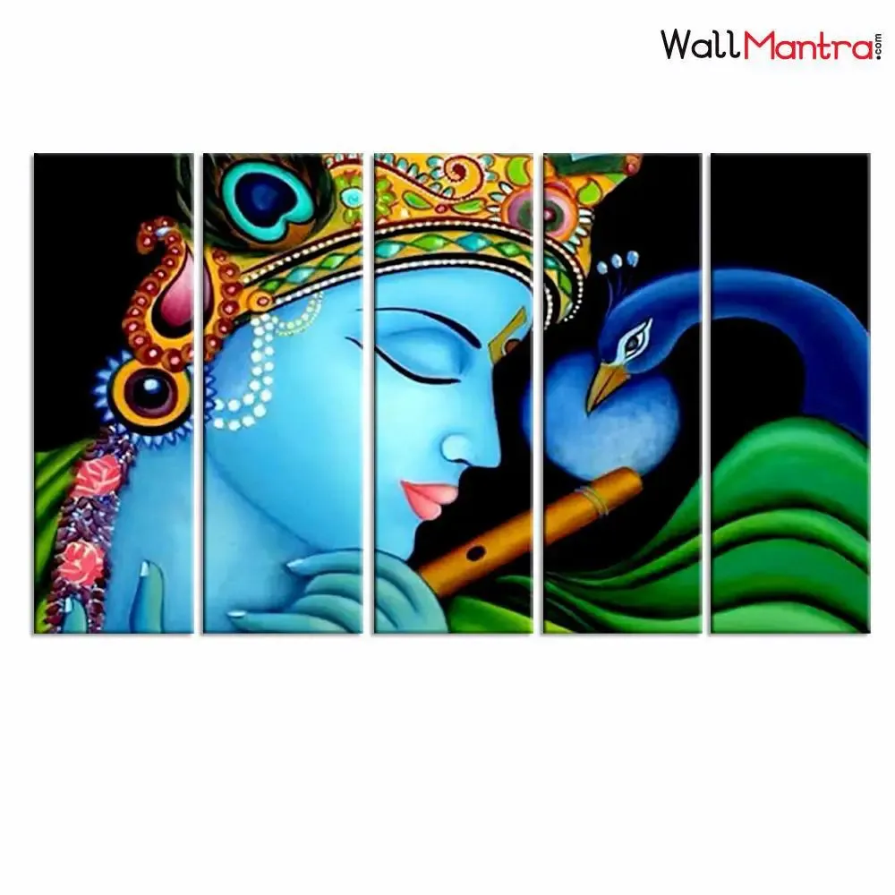 Krishna and Peacock Indian Spiritual Wall Painting