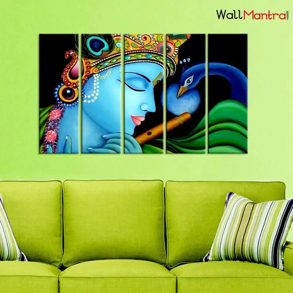 Krishna and Peacock Indian Spiritual Wall Painting