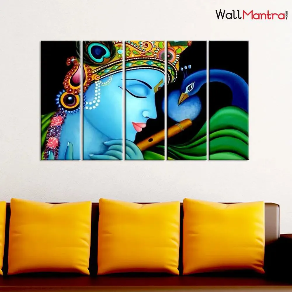 Krishna and Peacock Indian Spiritual Wall Painting