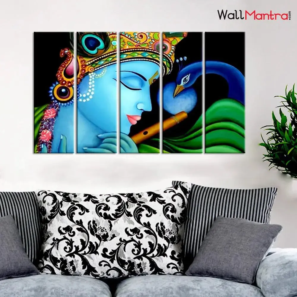 Krishna and Peacock Indian Spiritual Wall Painting