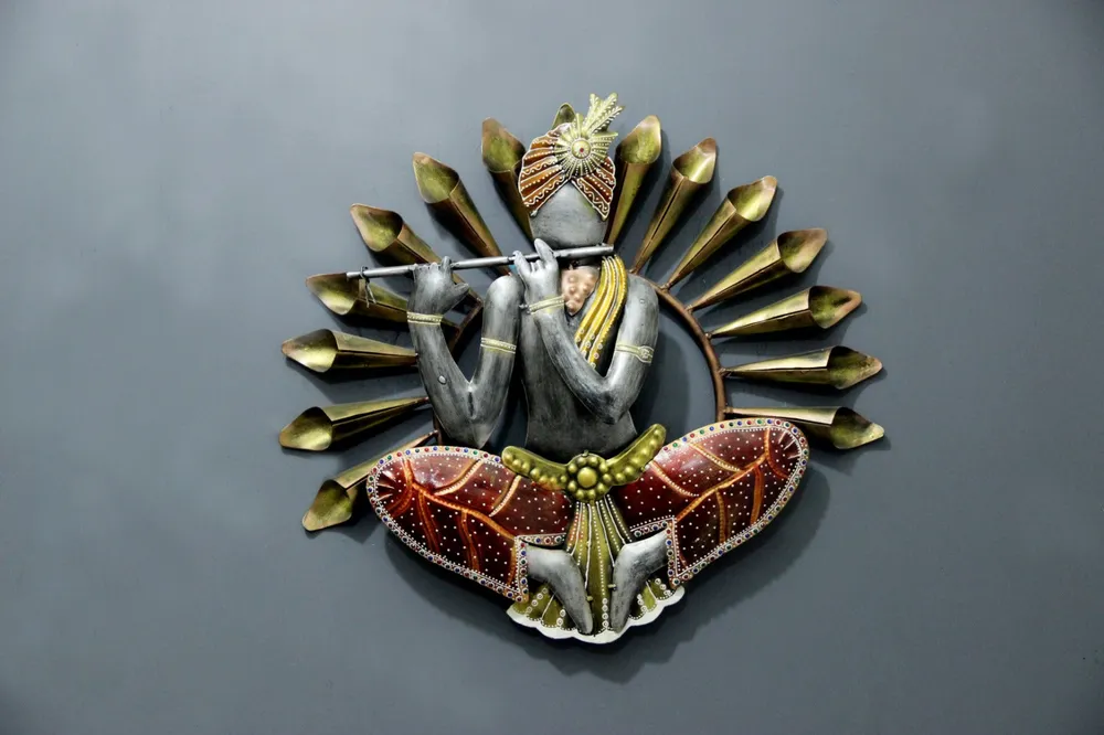 Krishna Inspired Metal Wall Decor for Living Area