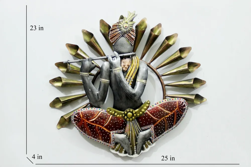 Krishna Inspired Metal Wall Decor for Living Area