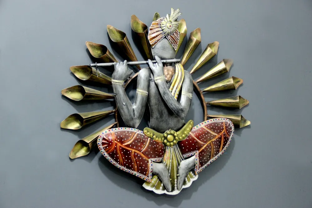 Krishna Inspired Metal Wall Decor for Living Area