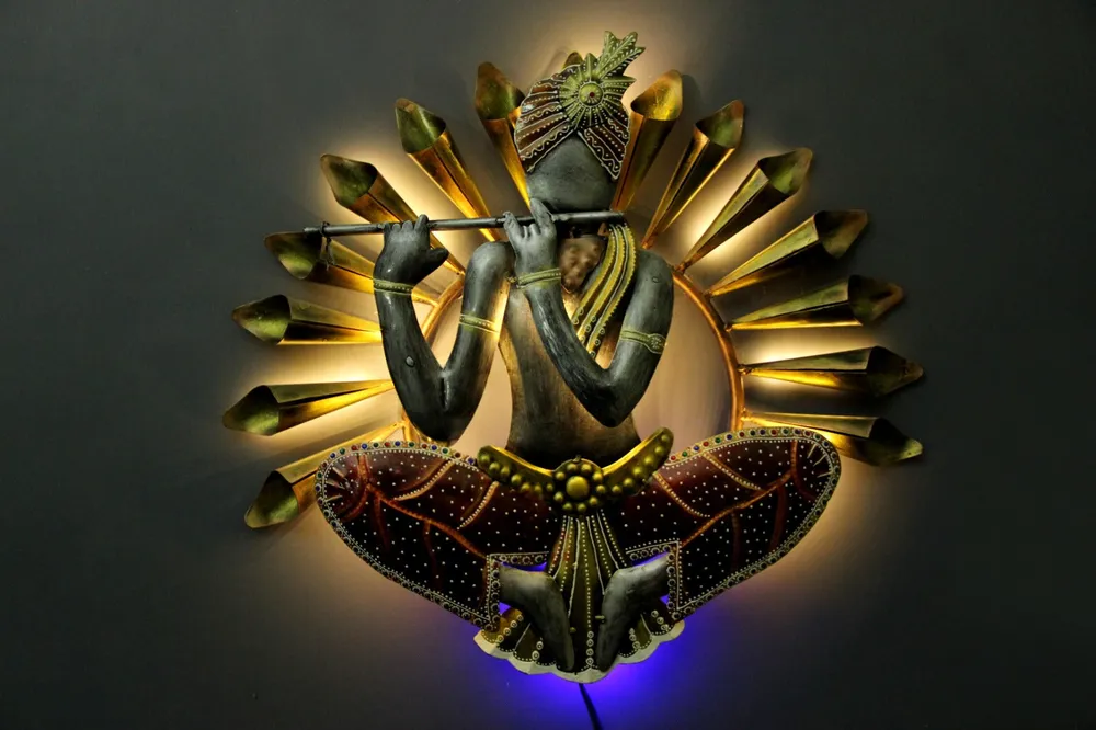 Krishna Inspired Metal Wall Decor for Living Area