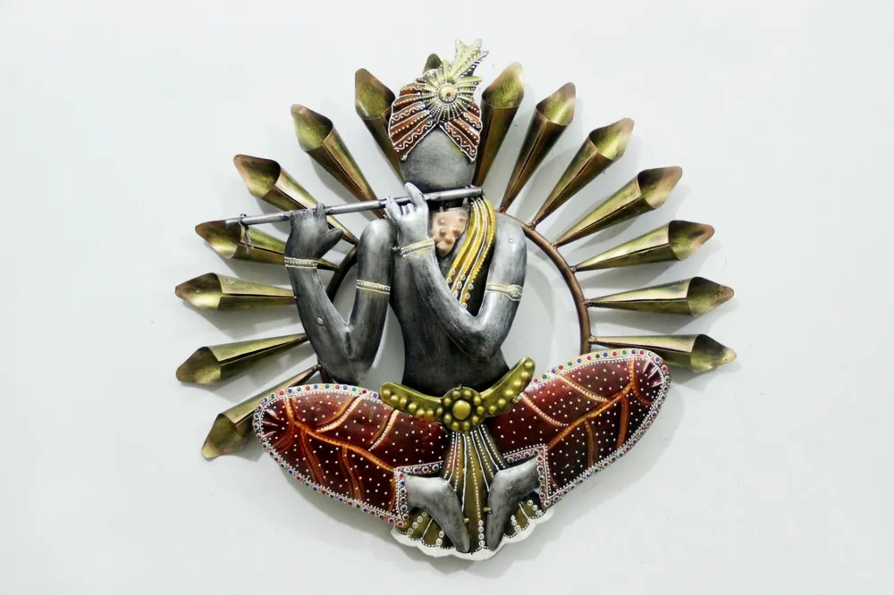 Krishna Inspired Metal Wall Decor for Living Area