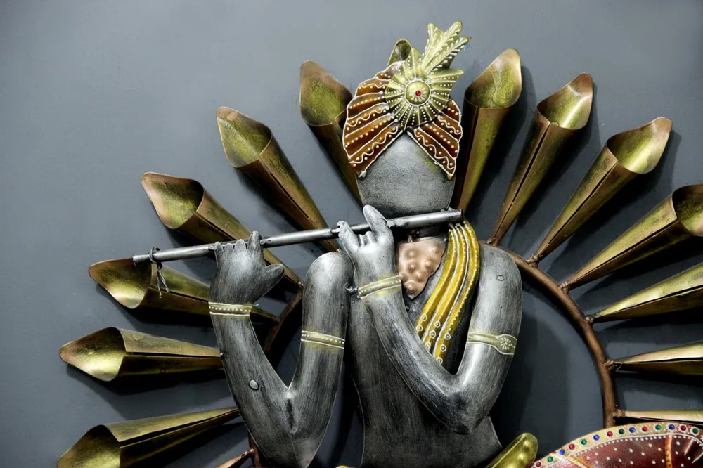 Krishna Inspired Metal Wall Decor for Living Area