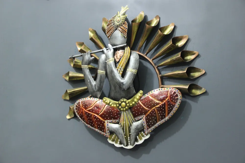 Krishna Inspired Metal Wall Decor for Living Area