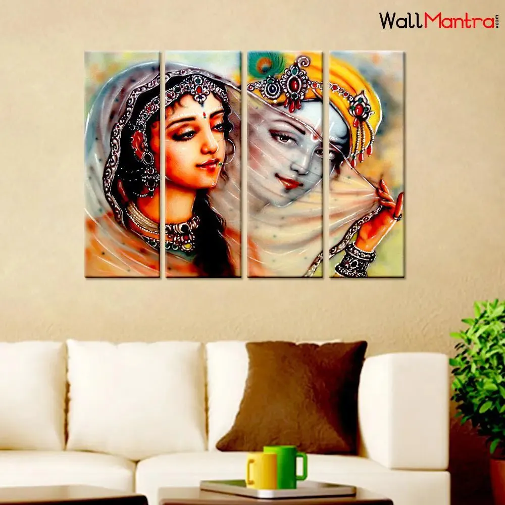 Krishna Meerbai Eternal Love Indian Pieces Wall Painting Framed on Wood