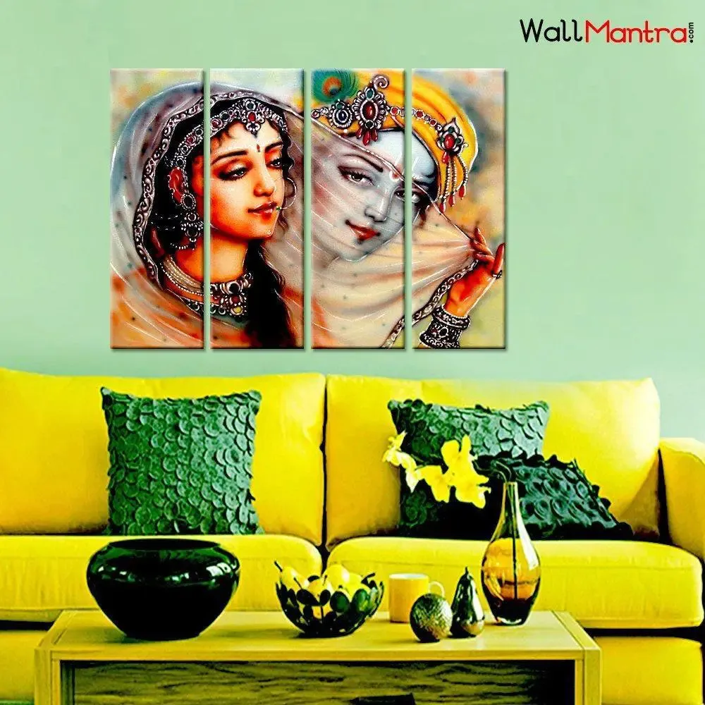 Krishna Meerbai Eternal Love Indian Pieces Wall Painting Framed on Wood