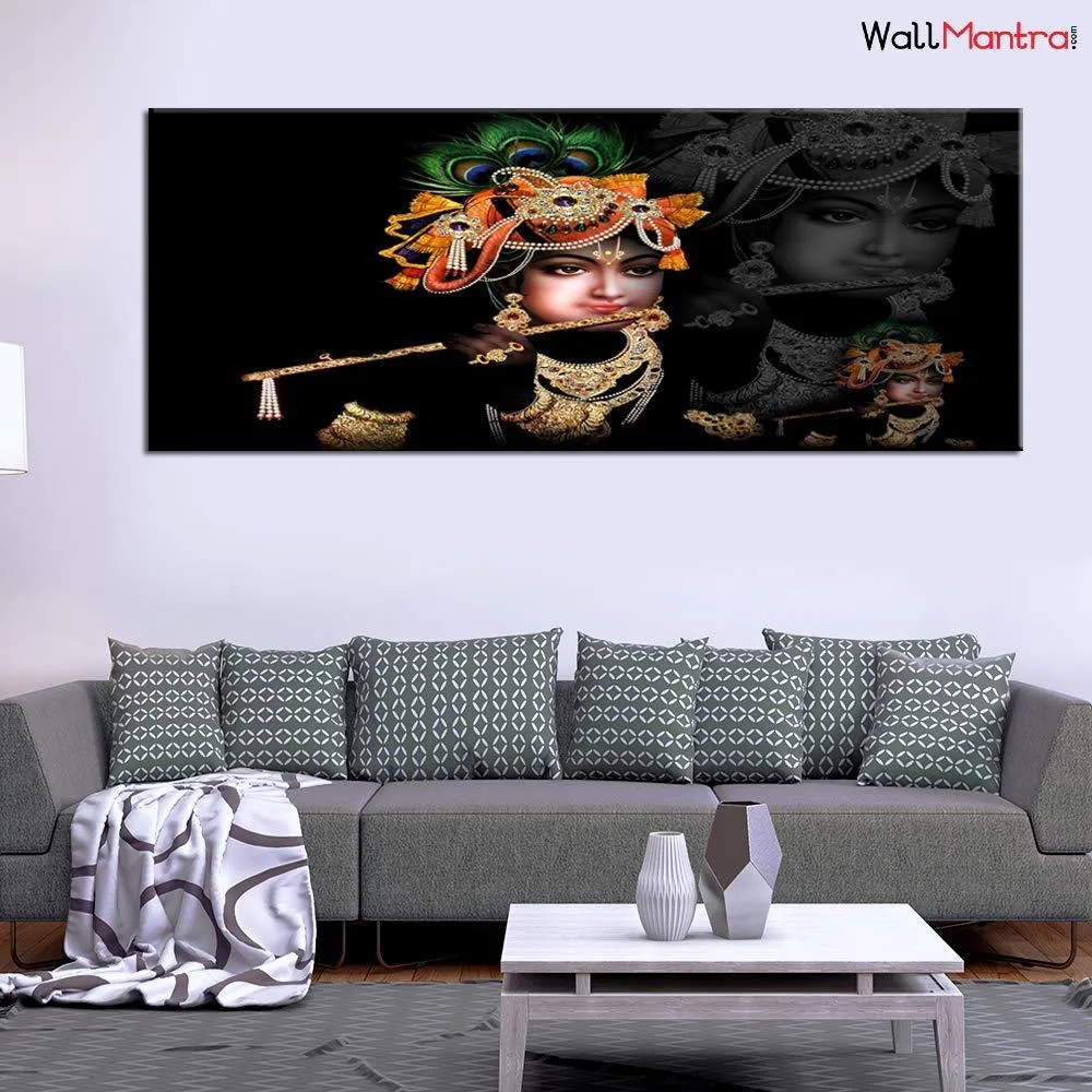 Krishna with Flute Beautiful Spiritual Canvas Wall Painting With Frame
