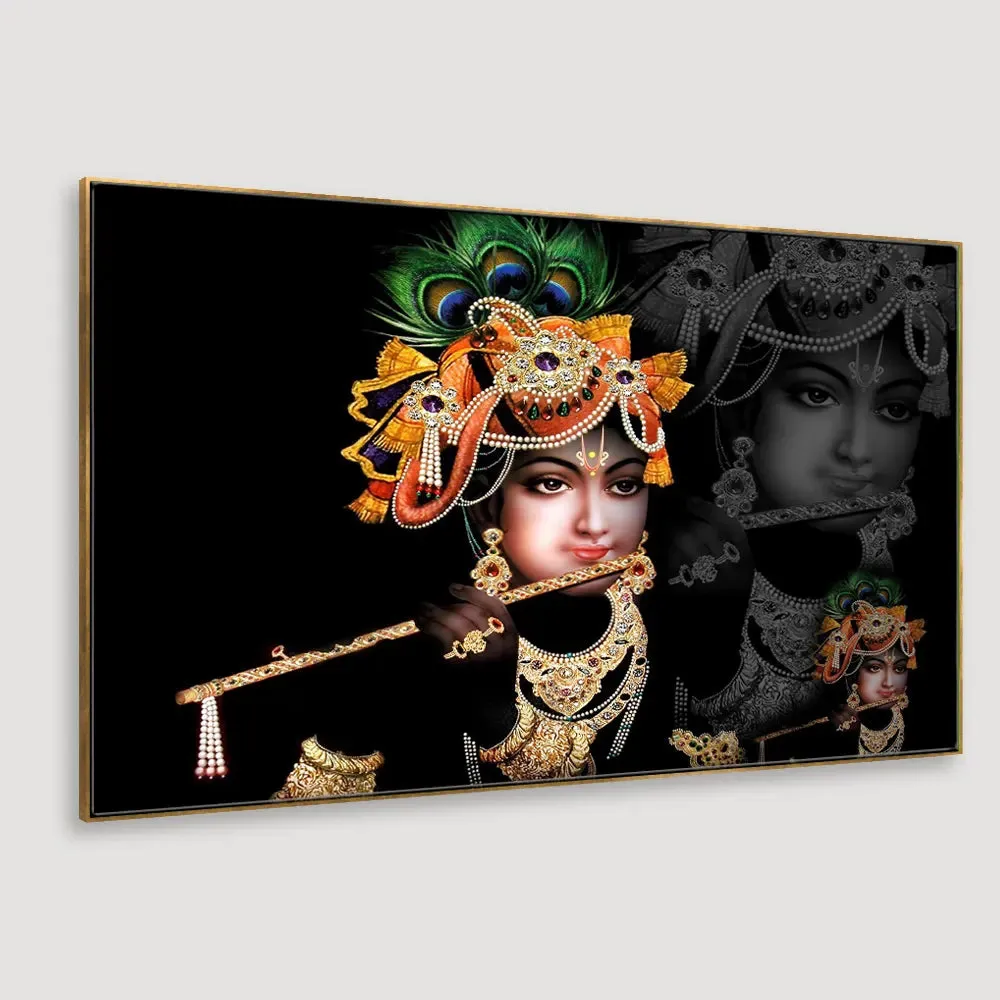 Krishna with Flute Beautiful Spiritual Canvas Wall Painting With Frame
