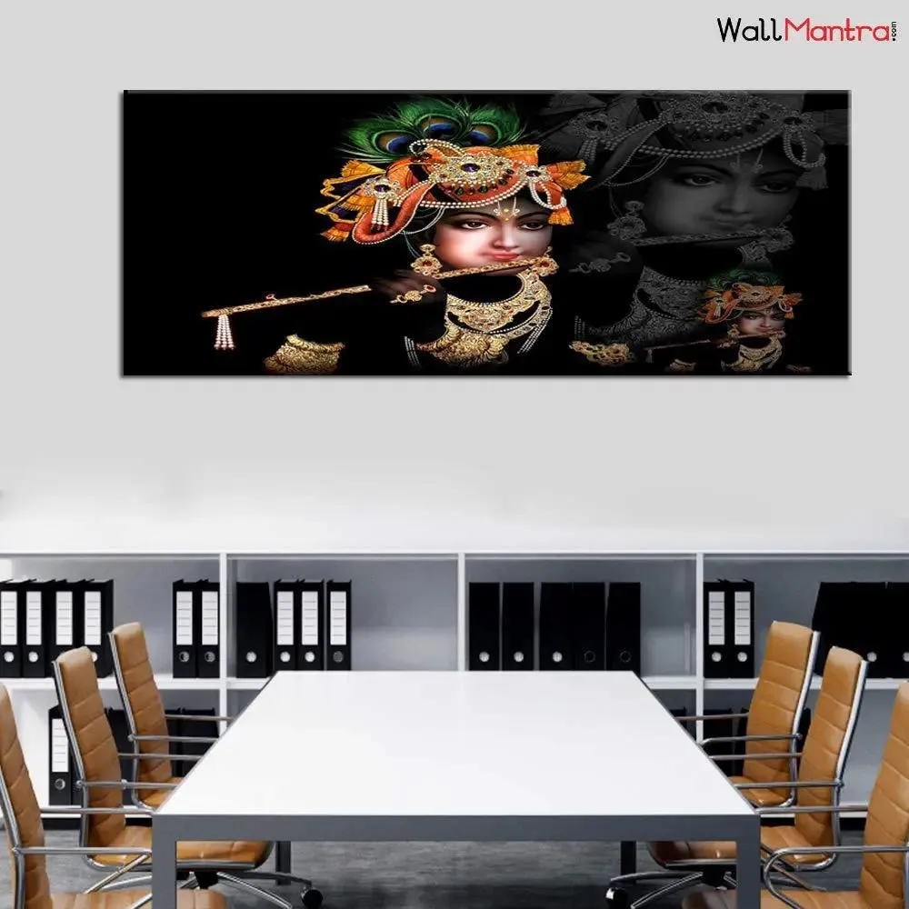 Krishna with Flute Beautiful Spiritual Canvas Wall Painting With Frame