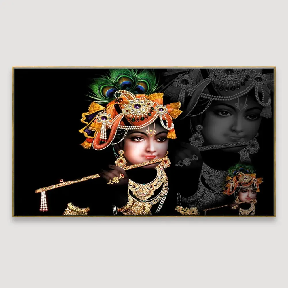 Krishna with Flute Beautiful Spiritual Canvas Wall Painting With Frame