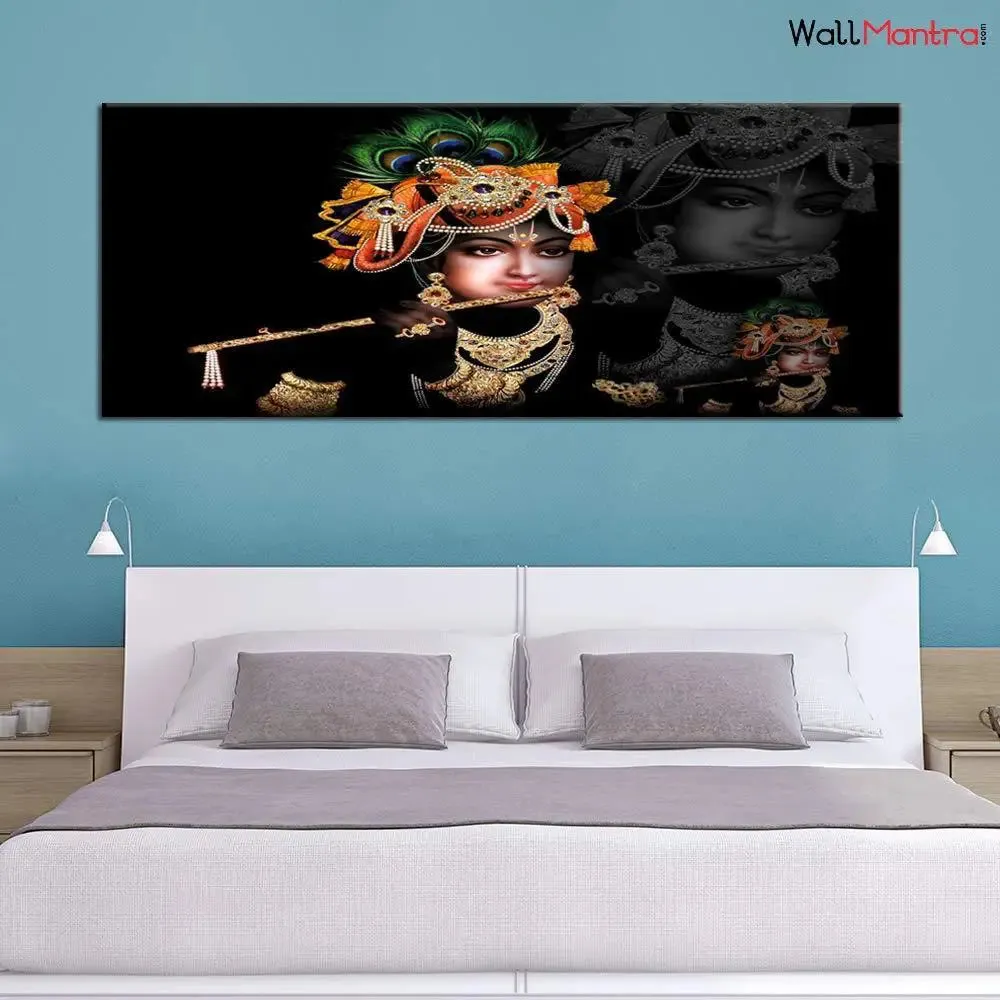 Krishna with Flute Beautiful Spiritual Canvas Wall Painting With Frame