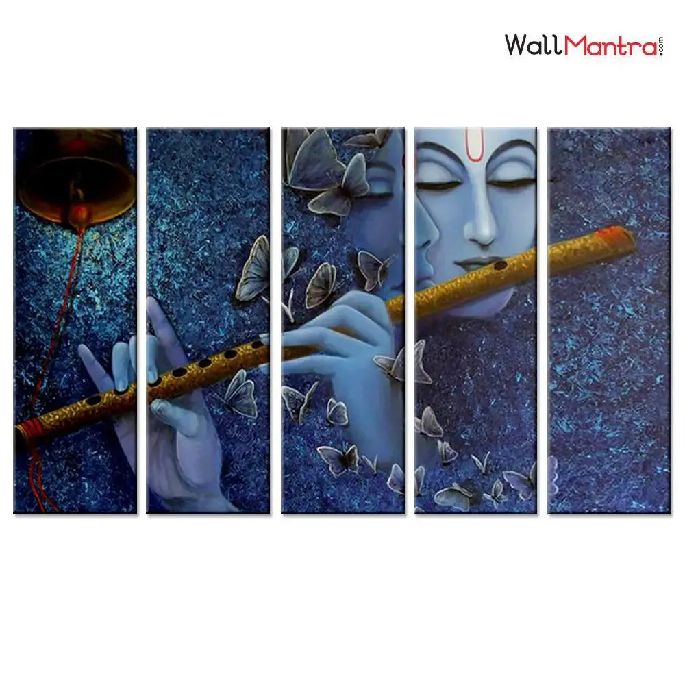 Krishna With Flute Painting On Wooden Framed Canvas