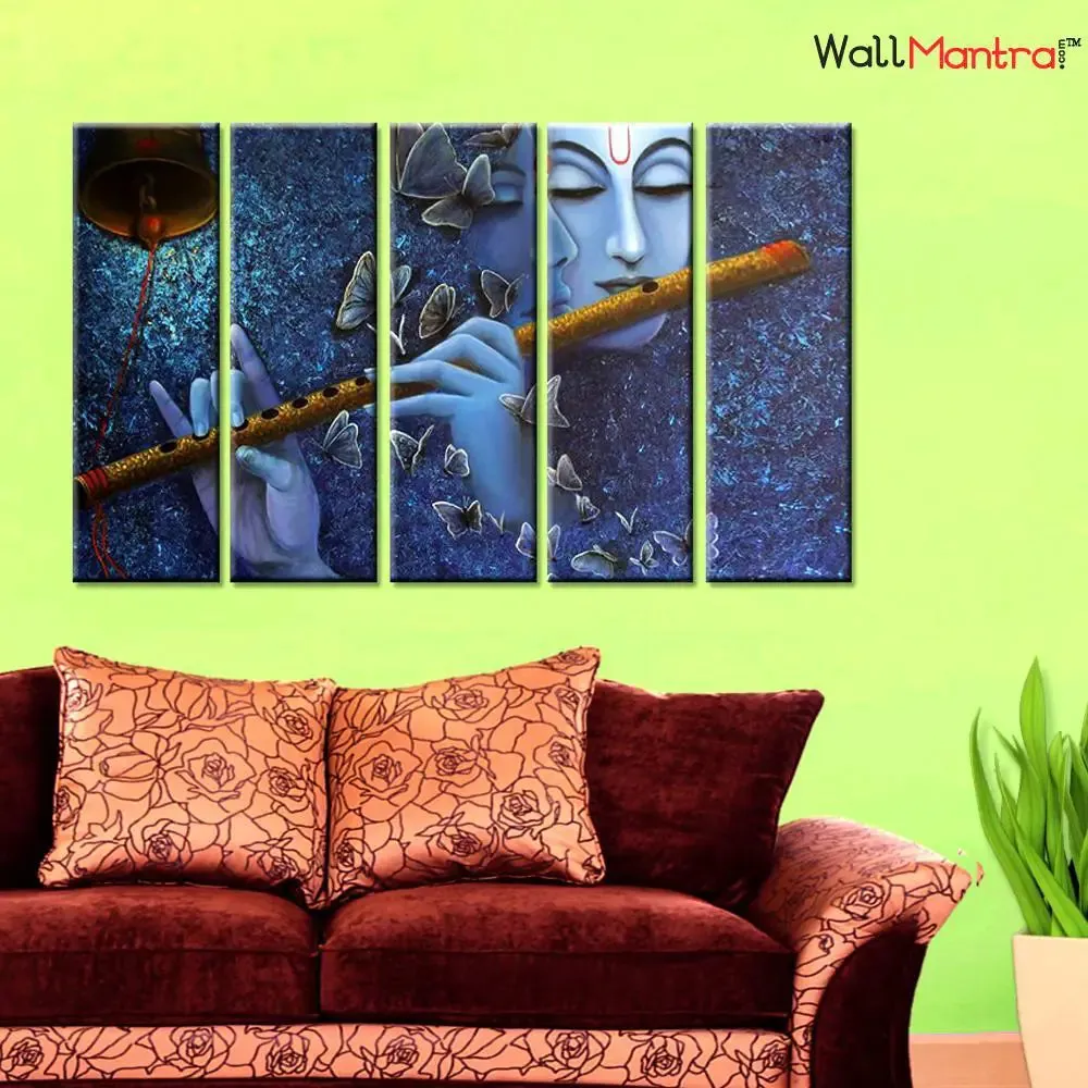 Krishna With Flute Painting On Wooden Framed Canvas