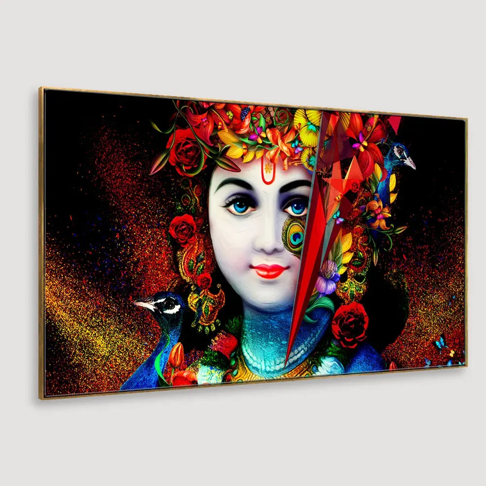 Krishna with Peacock Spiritual Canvas  Wall Painting With Frame