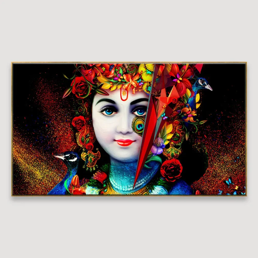 Krishna with Peacock Spiritual Canvas  Wall Painting With Frame