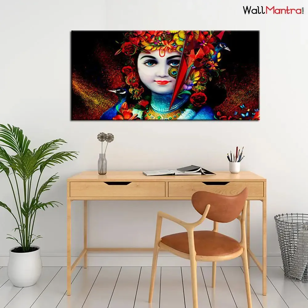Krishna with Peacock Spiritual Canvas  Wall Painting With Frame