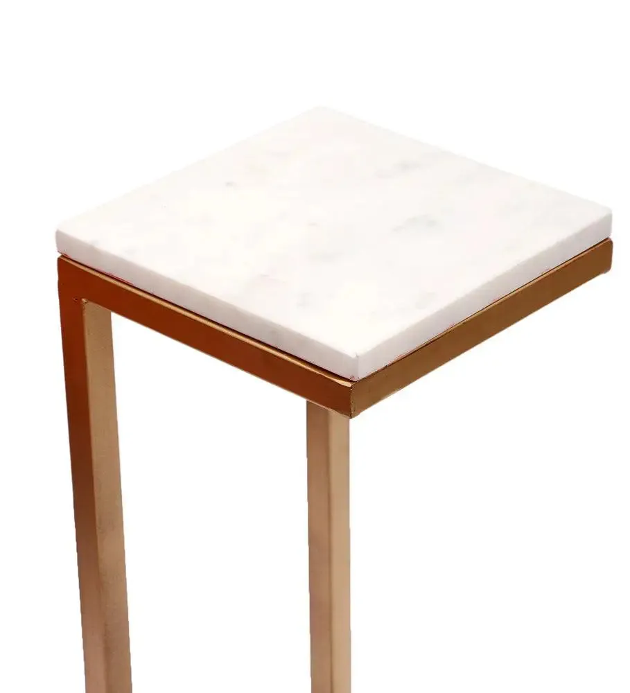 L-shape Premium Metal & Marble Side Table for Living Room