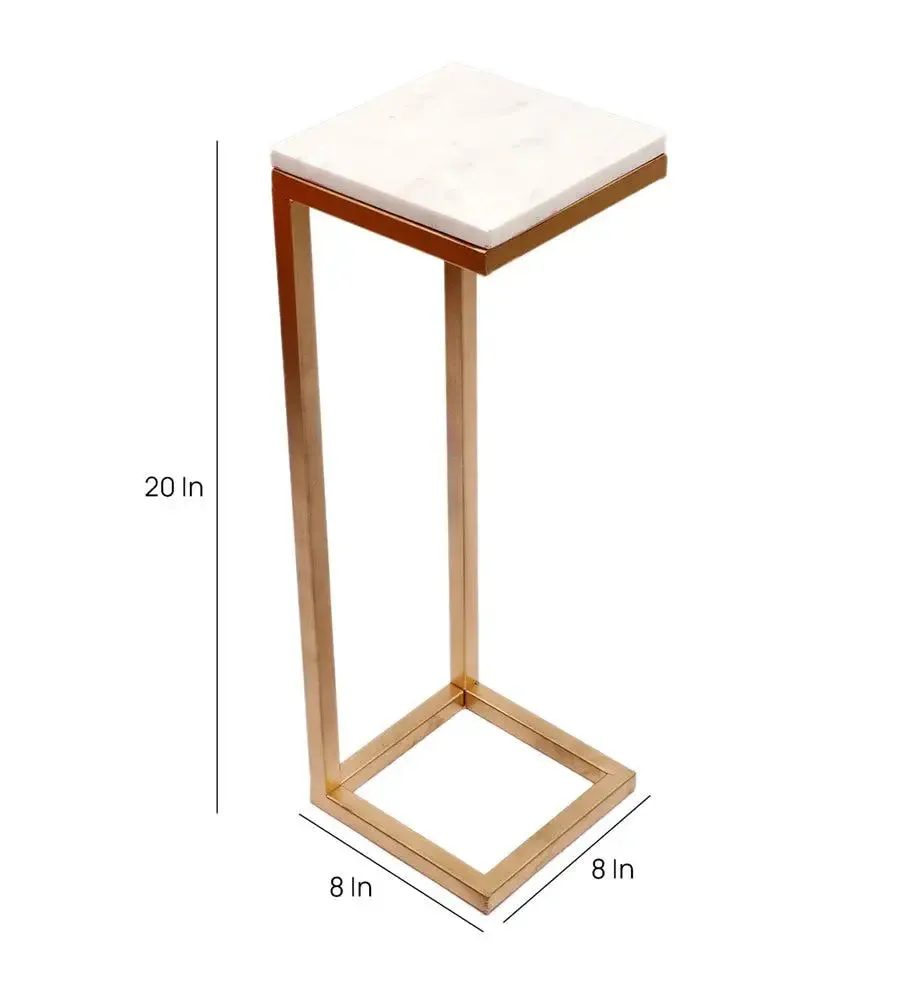 L-shape Premium Metal & Marble Side Table for Living Room