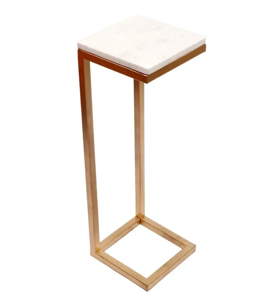 L-shape Premium Metal & Marble Side Table for Living Room