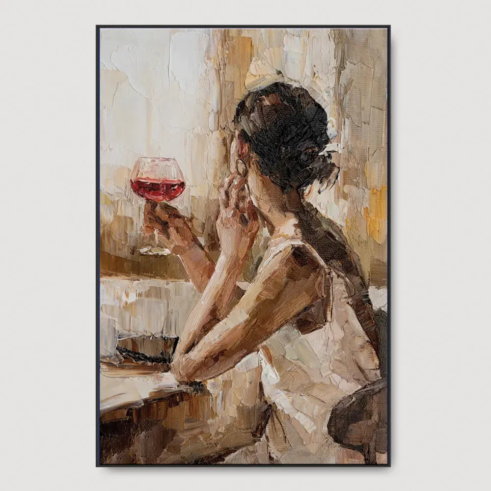 Lady With A Wine Glass Framed Wall Art With Frame