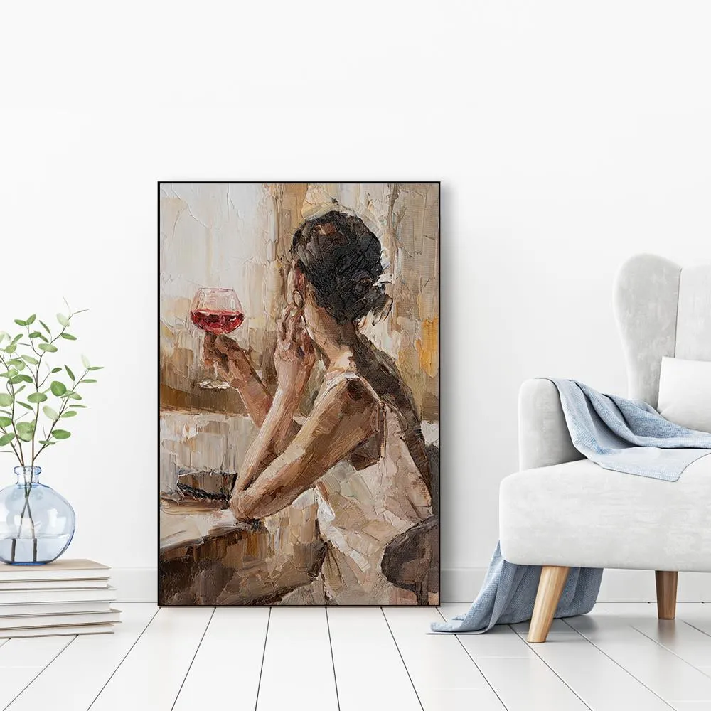 Lady With A Wine Glass Framed Wall Art With Frame