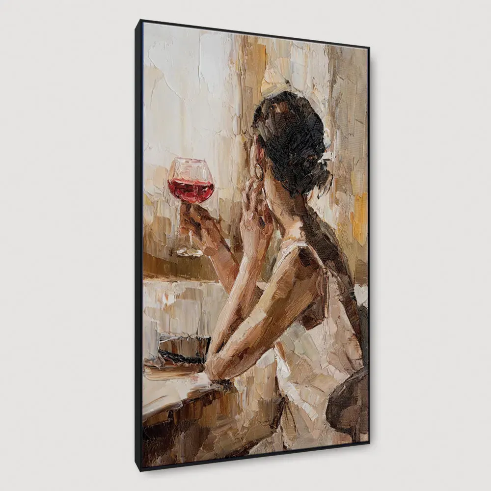 Lady With A Wine Glass Framed Wall Art With Frame