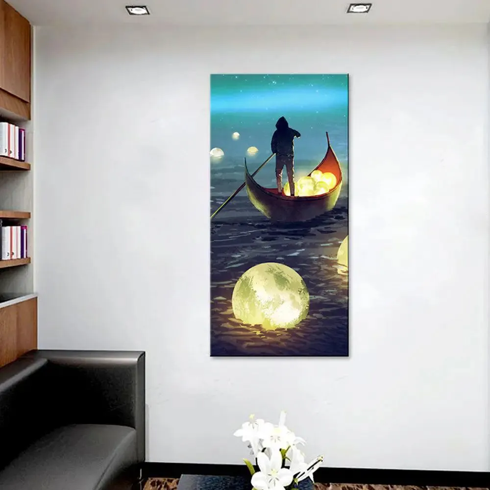 Lake of Moons Fantasy Canvas Printed Wall Painting With Frame