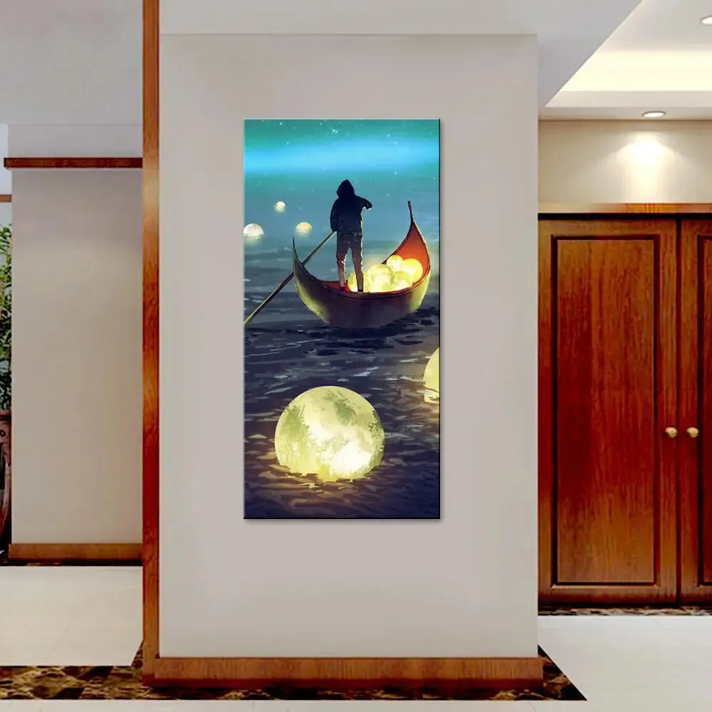 Lake of Moons Fantasy Canvas Printed Wall Painting With Frame