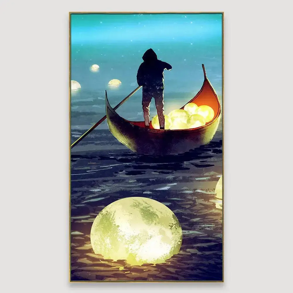 Lake of Moons Fantasy Canvas Printed Wall Painting With Frame