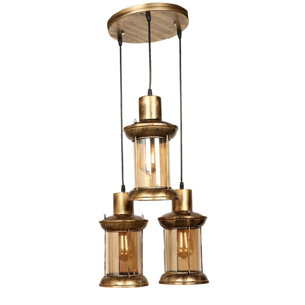Lantern Motif Copper Finish Cluster Hanging Light