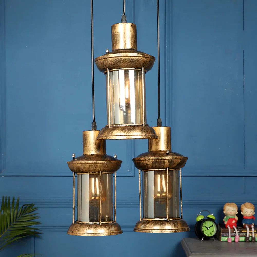 Lantern Motif Copper Finish Cluster Hanging Light