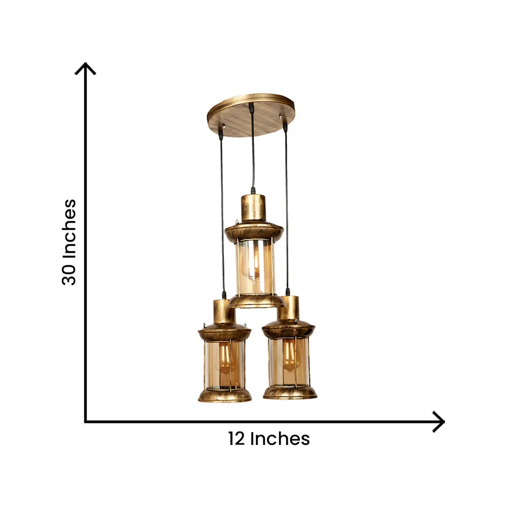 Lantern Motif Copper Finish Cluster Hanging Light