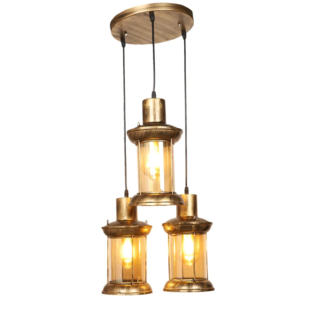 Lantern Motif Copper Finish Cluster Hanging Light