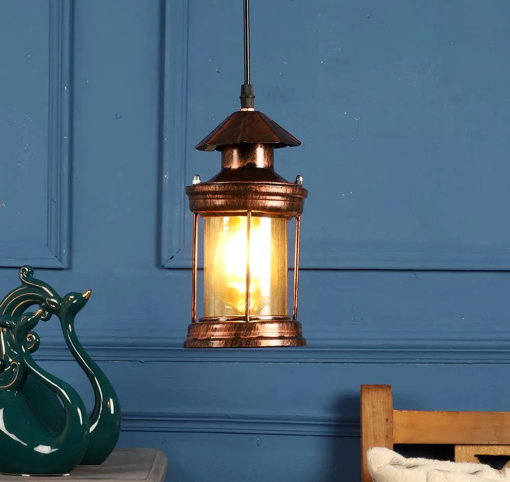 Lantern Motif Copper Finish Hanging Light