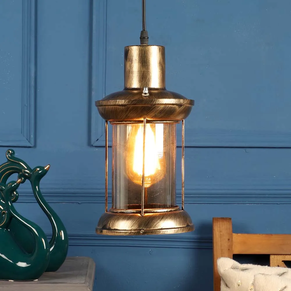 Large Antique Golden Lantern Hanging Light