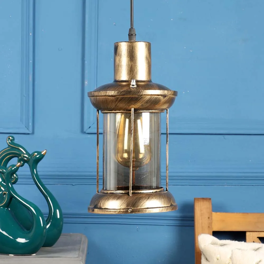 Large Antique Golden Lantern Hanging Light