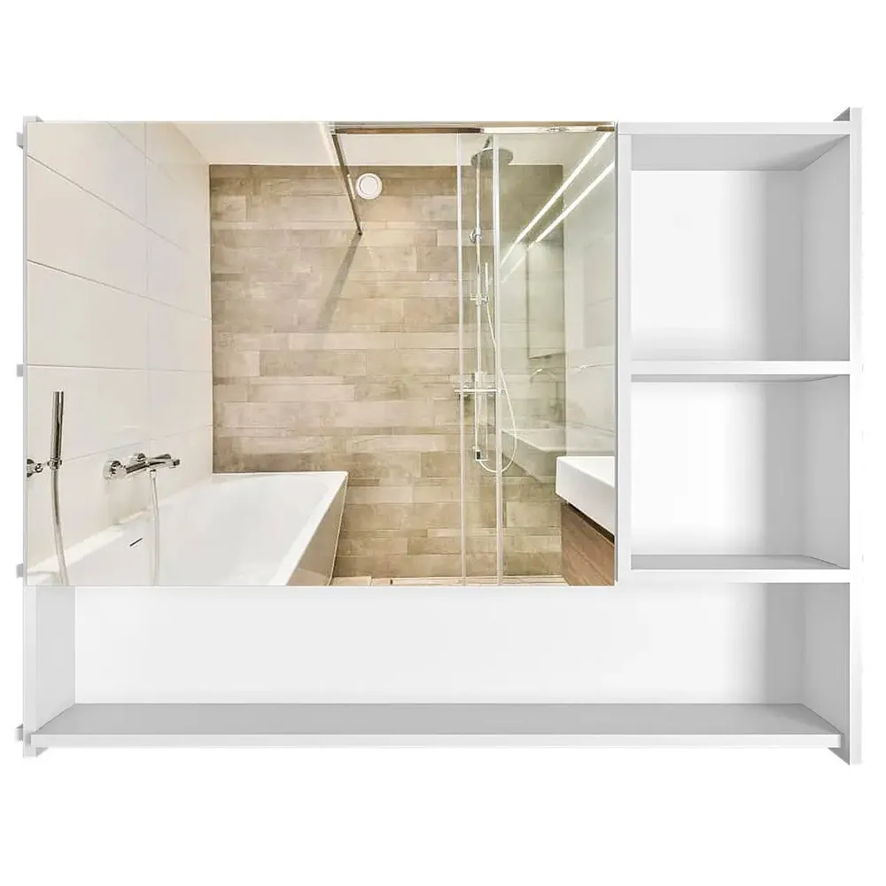 Large Bathroom Mirror Cabinet with 5 Spacious Shelves - White