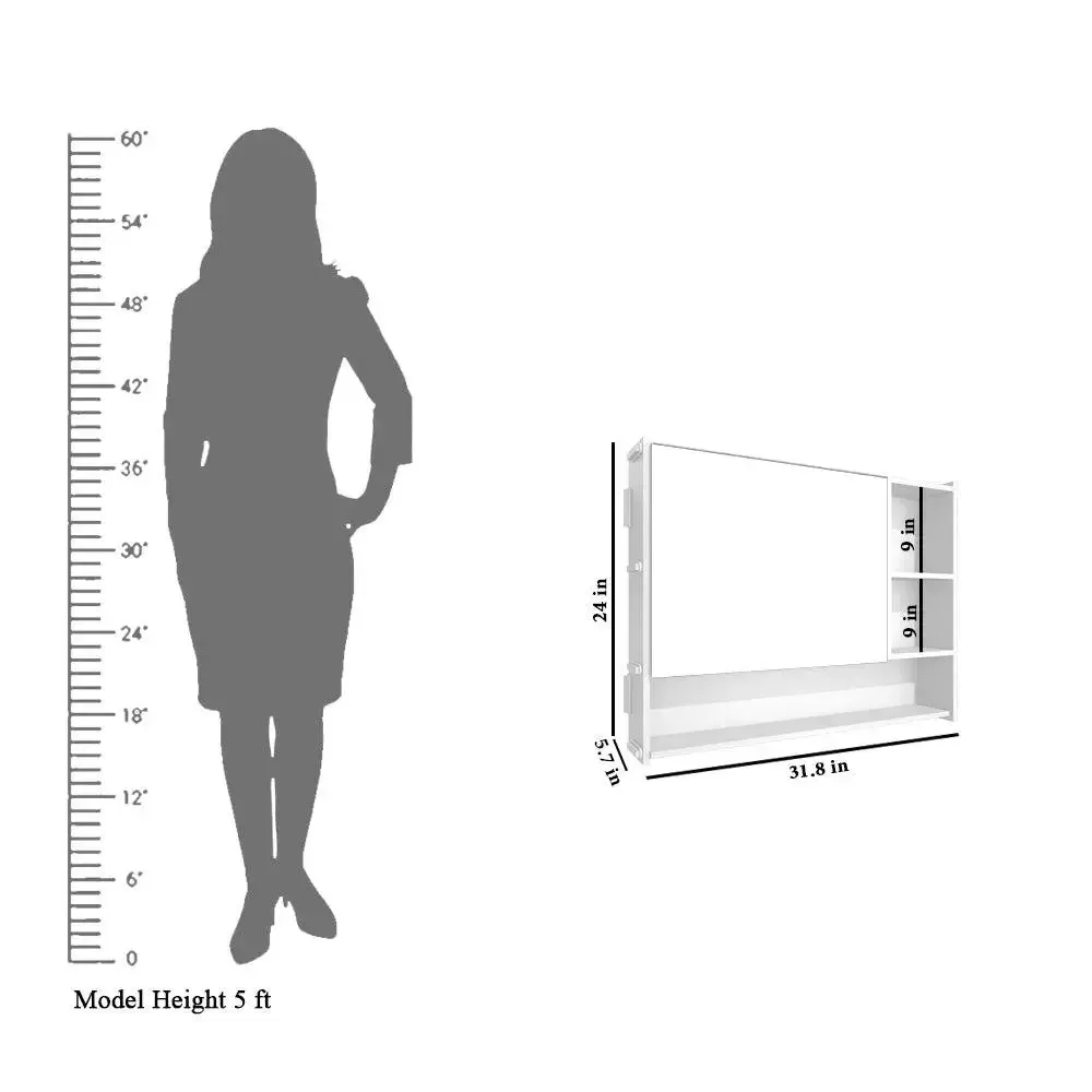 Large Bathroom Mirror Cabinet with 5 Spacious Shelves - White