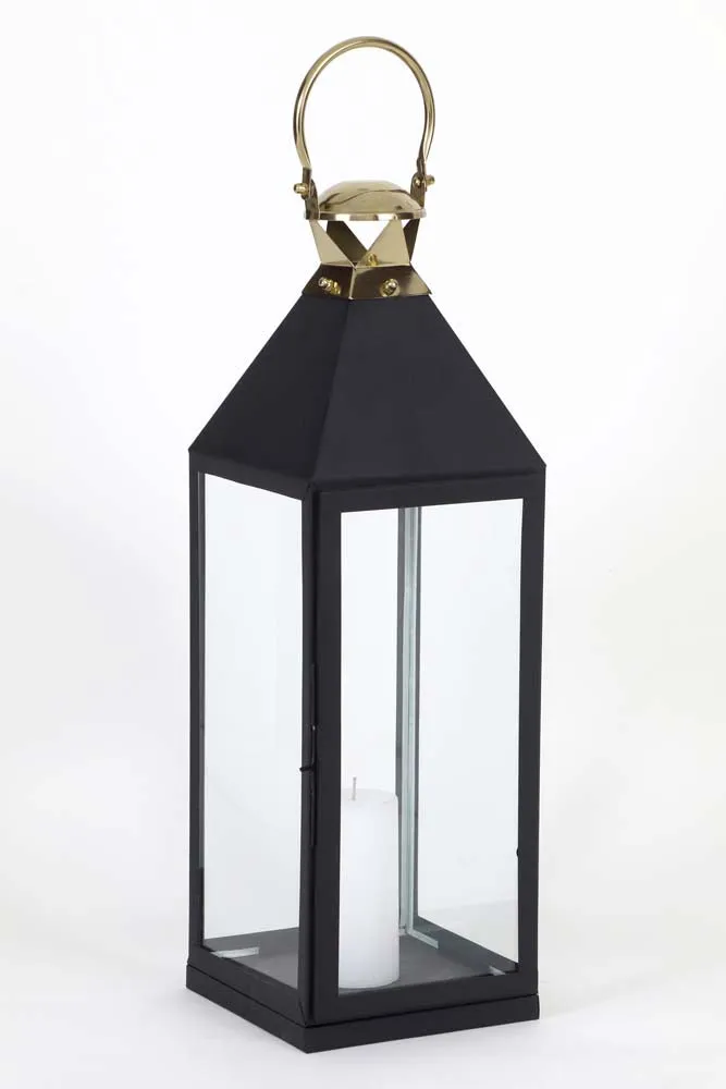 Large Black Lined Decorative Candle Lantern